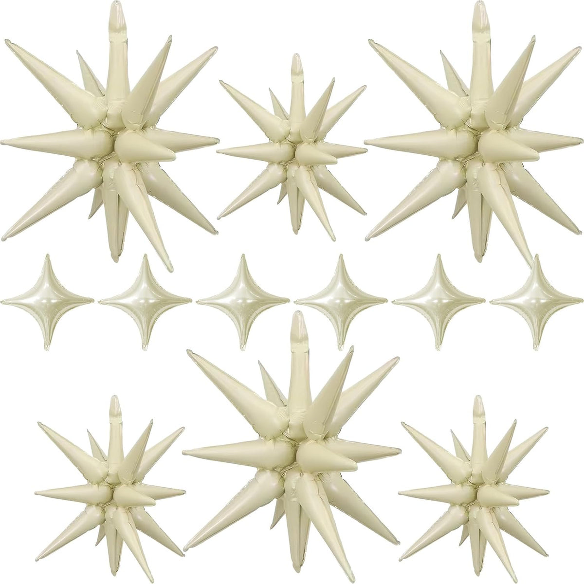 Cream Star Balloons 12pcs, 27/22 Inch Foil Beige Explosion Star Balloons, Large Spike Mylar Cone