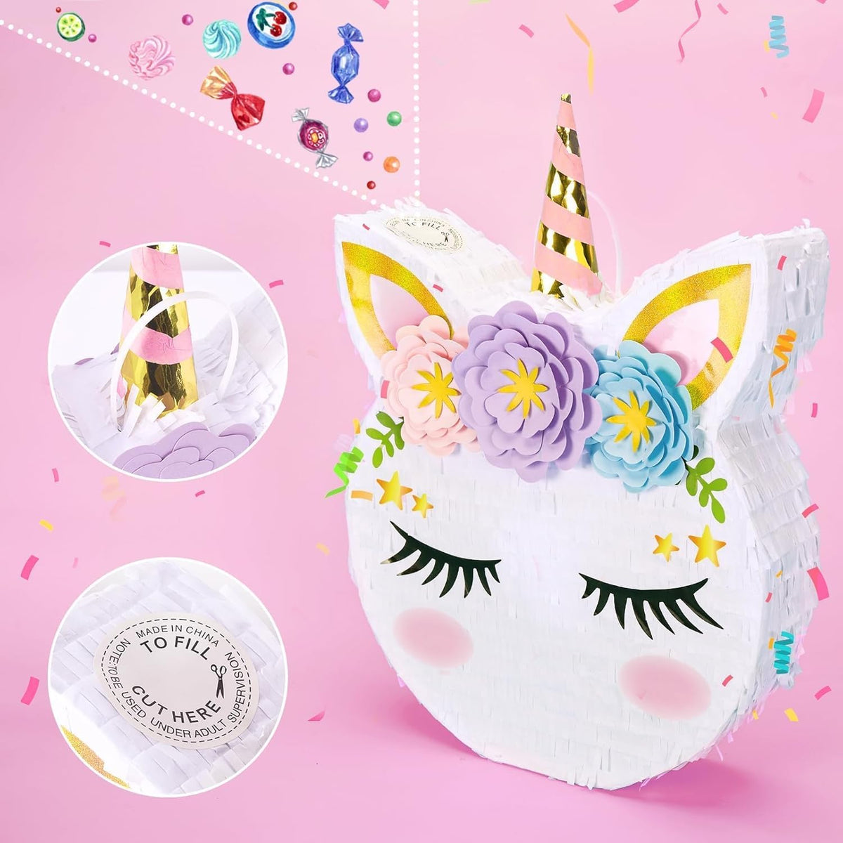 WERNNSAI Unicorn Piñata - Unicorn Party Supplies Piñata with Stick and Blindfold for Girls Kids