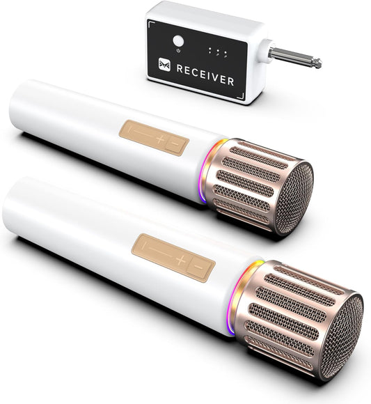 Wireless Microphones, Microphone with One-to-One Chip Connection, Controllable LED Lights, 40H