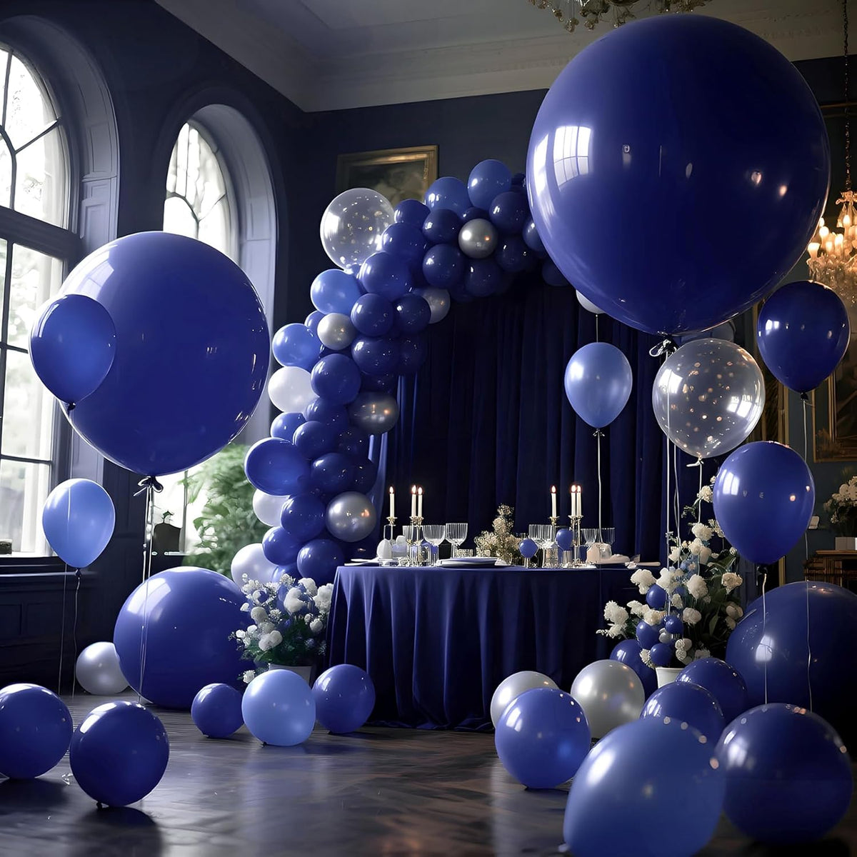 KAWKALSH Dark Blue Balloons 9pcs 36 Inch Extra Large Big Jumbo Giant Matte Navy Blue Latex Balloons