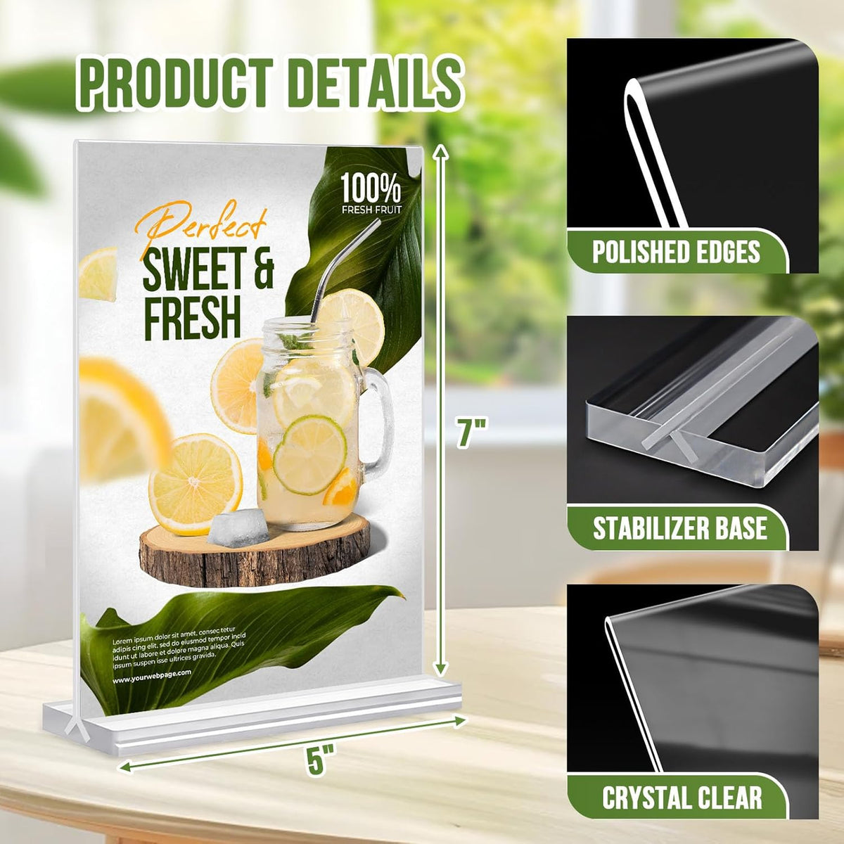 Acrylic Sign Holder 5x7, 25 Pack Clear Double Sided Table Menu Vertical Display, Plastic Flyer