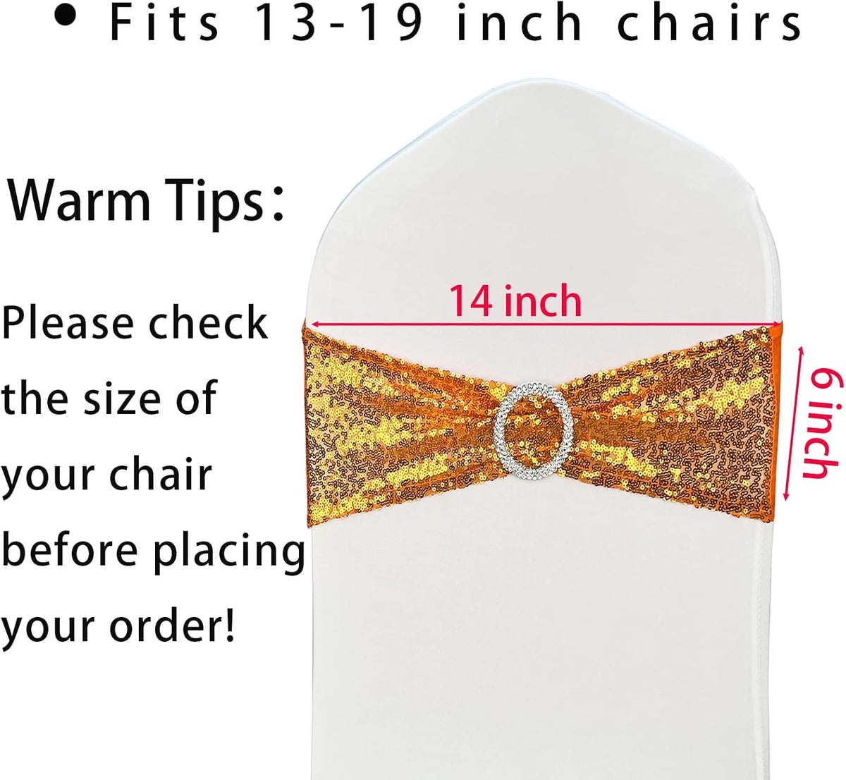 100 Pcs Chair Sashes Sequin Stretch Chair Bands Spandex Polyester Bows for Party Hotel Wedding