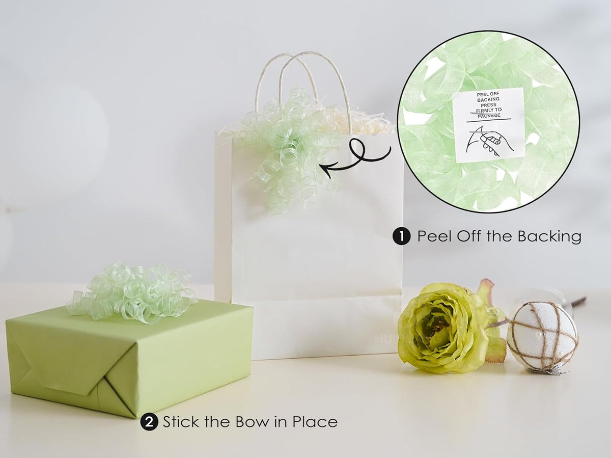 HUIHUANG Curly Bows for Gift Wrapping Sage Green Gift Bows 5 inch x 8 Counts Self-Adhesive Curly