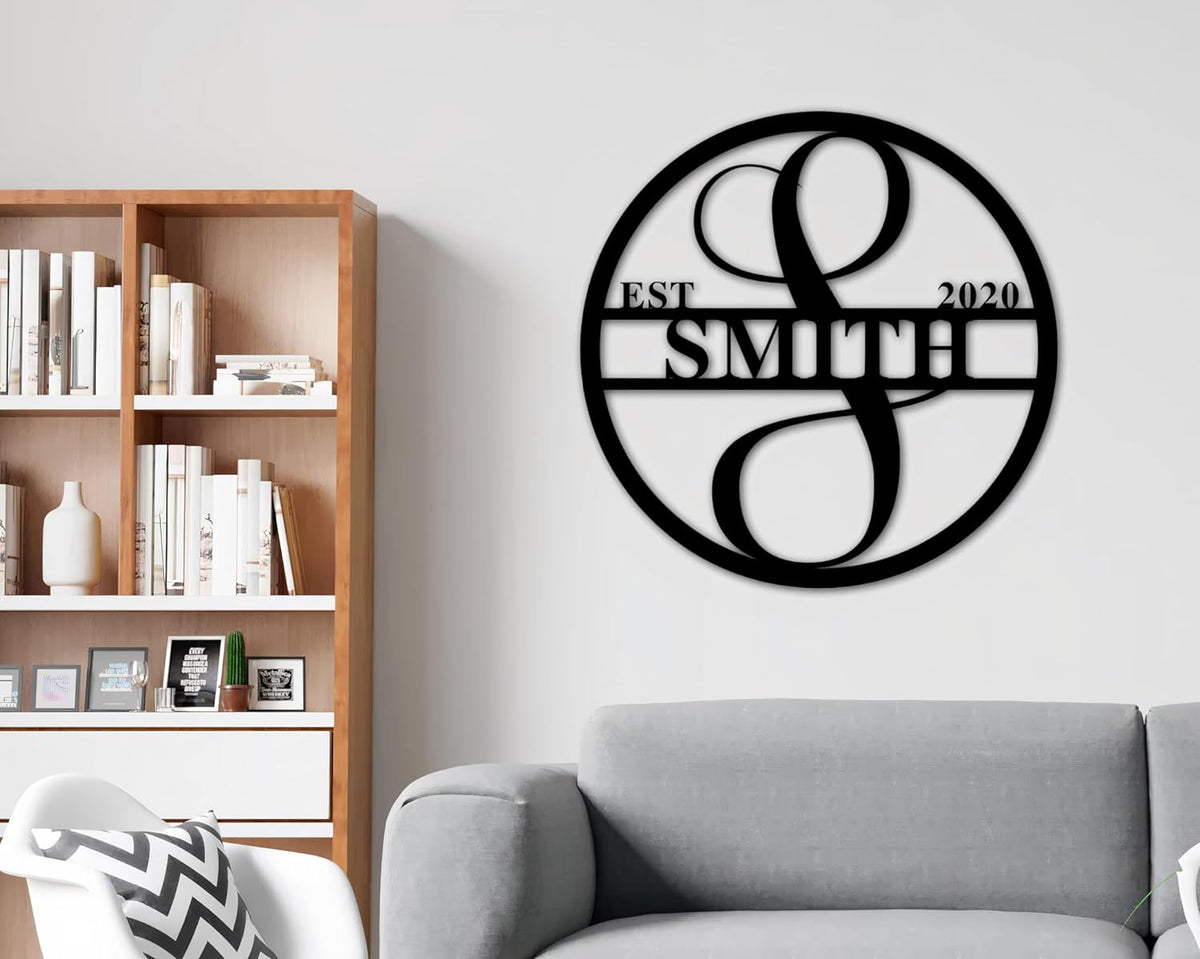 Personalized Metal Name Signs, Split Letter Monogram Wall Decor, Custom Last Name Sign, Family Name