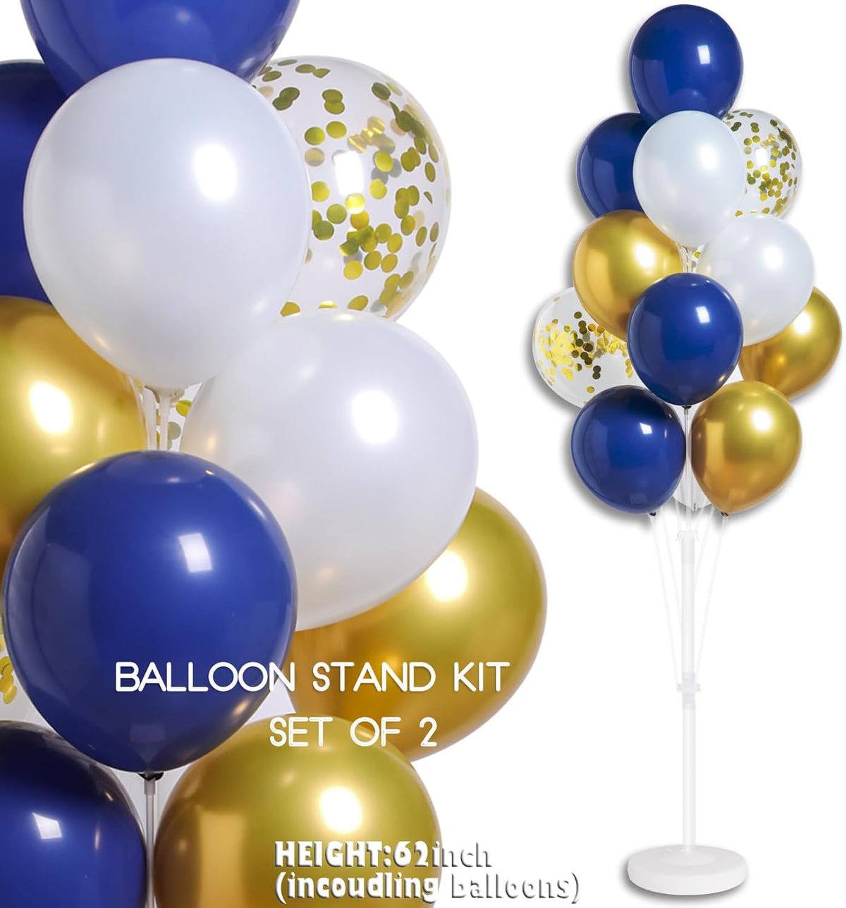 Navy Blue Gold Confetti Balloon Column Stand Kit Set of 2 Included-Balloon Sticks with