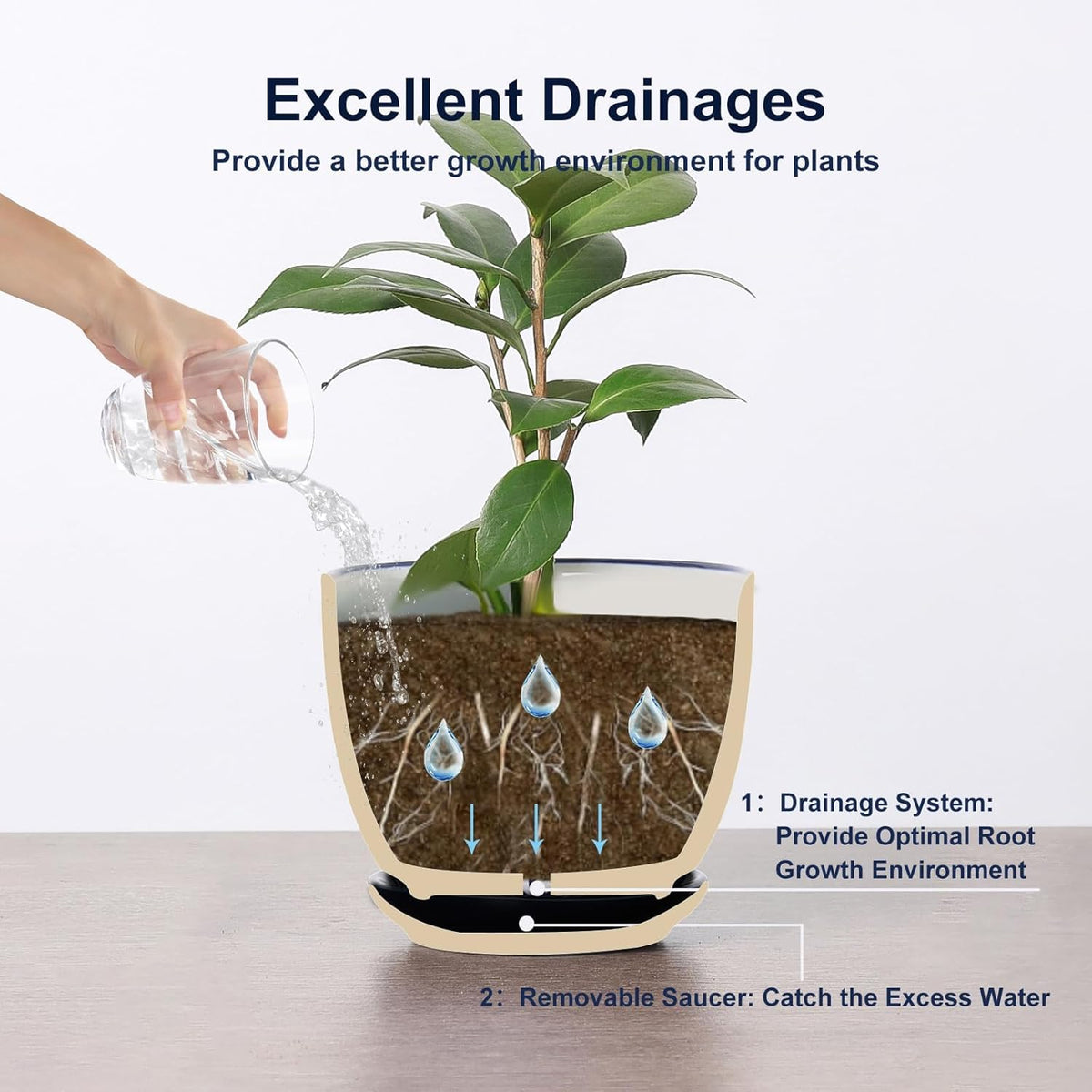 Selamica Ceramic Plant Pots, 5.6 Inch Flower Pots for Indoor Plants with Drainage Hole and