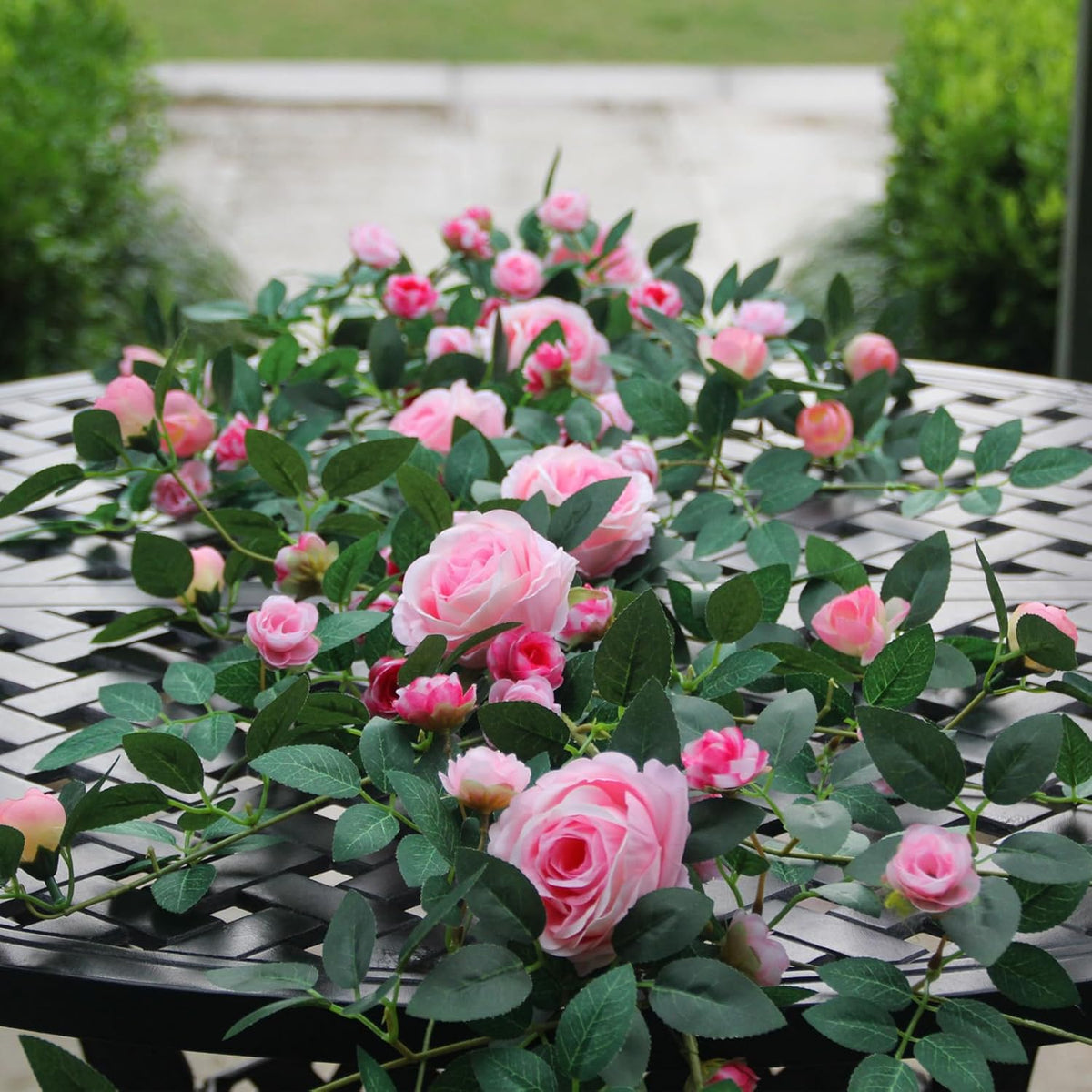 6FT Pink Flower Garland Artificial Rose Vines Hanging Floral Garland for Home Decor Wall Trellis