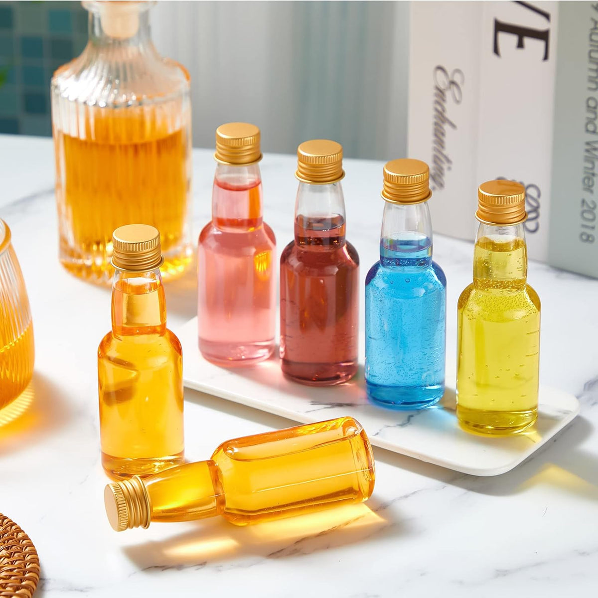 120 Pcs Mini Liquor Bottles Airtight Shot Miniature Empty Plastic Alcohol Spirit Shot Bottles with