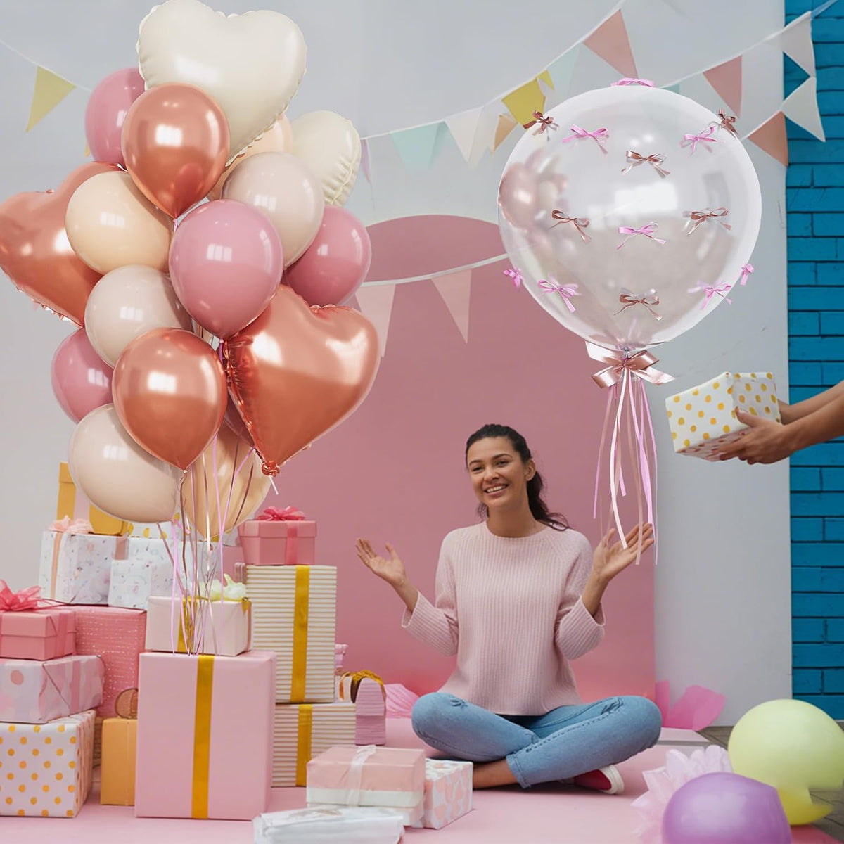 Retro Blush Pink Balloons Dusty Rose Gold Cream Heart Balloon as Bachelorette Birthday Decorations