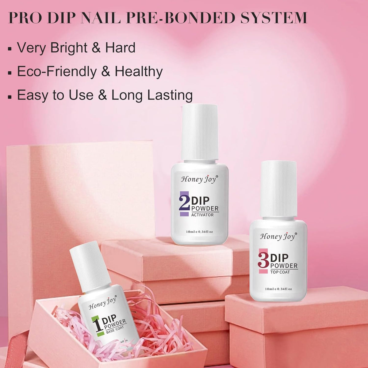 Honey Joy Dip Powder Nail Kit Starter, 4 Colors Light Pink Nude Skin Tone Dipping Powder Liquid Set