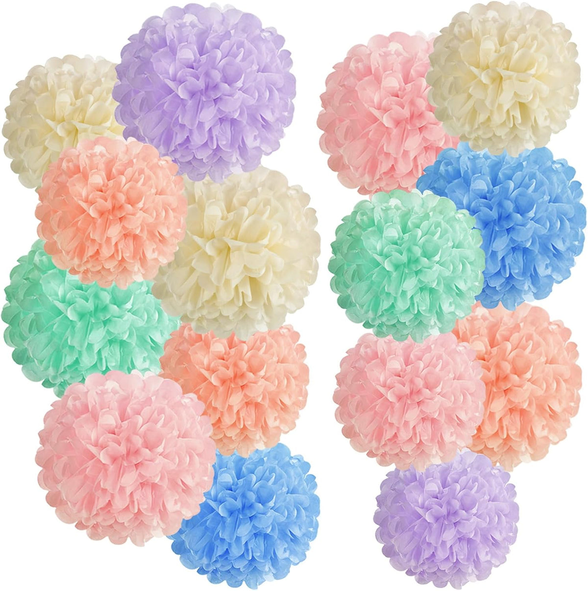 EASY JOY 15PCS Pastel Paper Tissue Pom Poms Decoration Macaron Rainbow Candy Ice Cream Easter