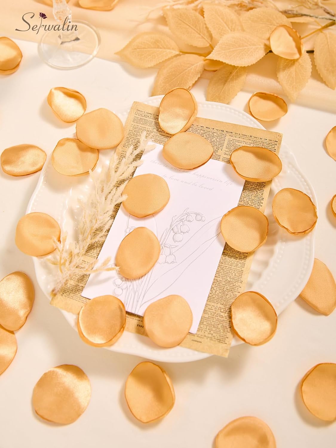 Serwalin 300Pcs Silk Rose Petals Fake Flower Petals Champagne Gold Artificial Rose Petals for