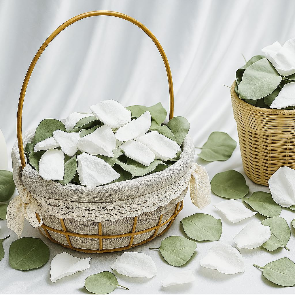 Real White Rose Petals & Natural Eucalyptus Leaves 2.12oz, Freeze Dried Flower Petals Confetti for