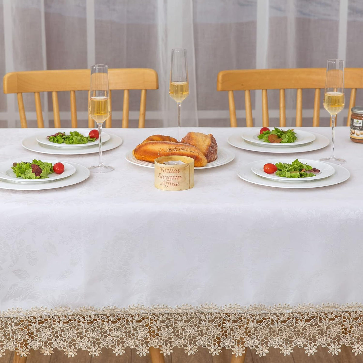 Beige lace Premium Rectangle Farmhouse Tablecloth Waterproof OilProof SpillProof AntiShrink Soft