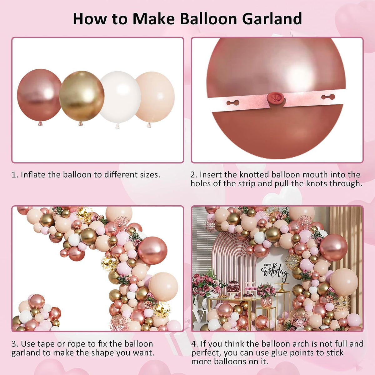 Blocesa Rose Gold Balloon Garland Arch Kit, Pink Gold, Latex, Party Decor.