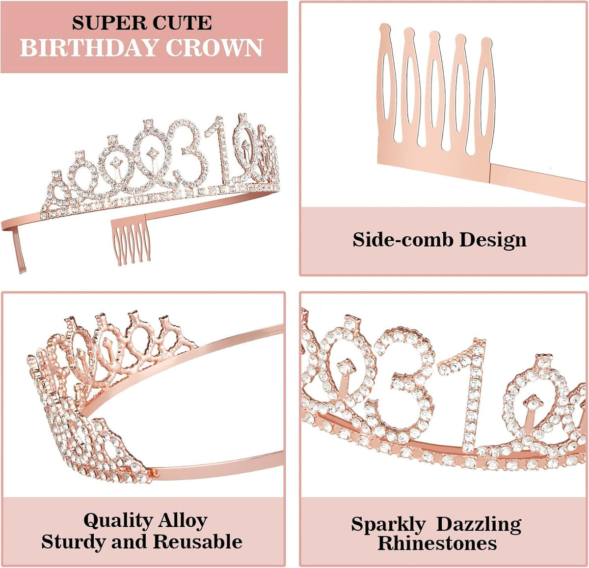 31 Birthday Decorations for Women Including Birthday Sash, Crown/Tiara, Numeral Candles and Cake