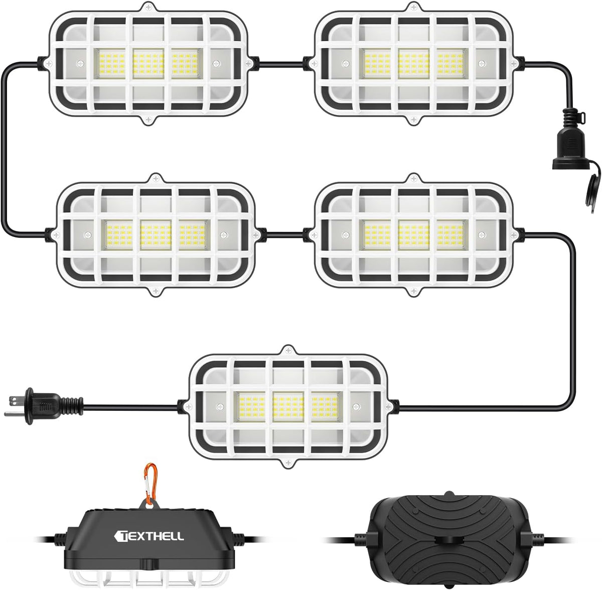 50FT LED Construction String Lights, 75W Super Bright 7500LM Plug in Linkable String Work Lights