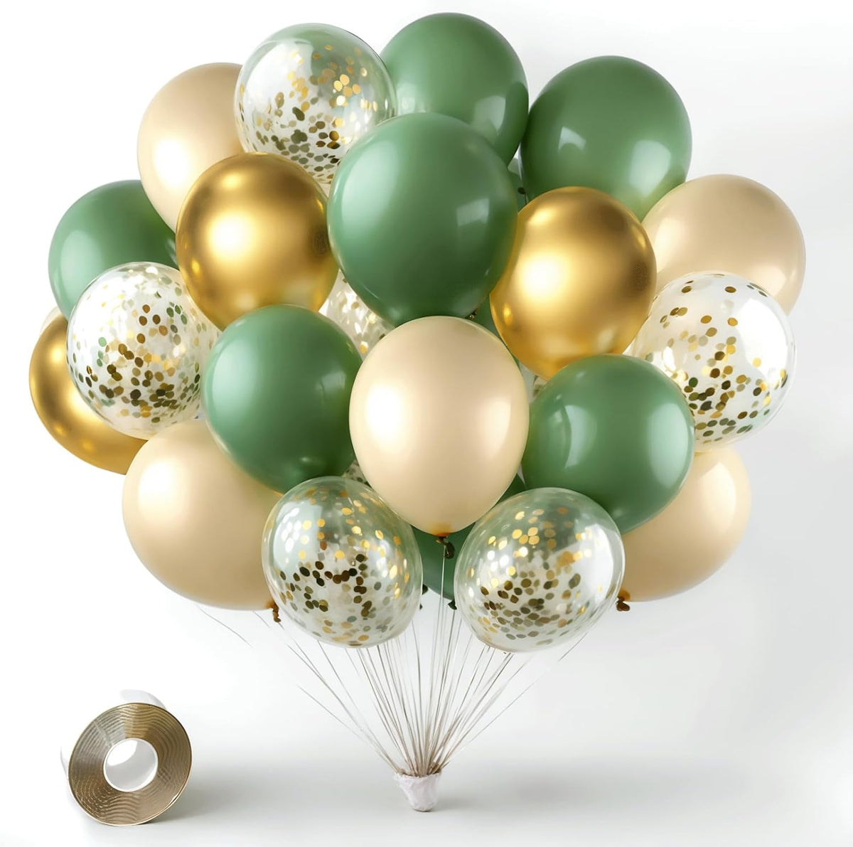 Sage Green Gold Confetti Balloons - 50 pcs Olive Green Blush Gold Metallic Latex Balloon for