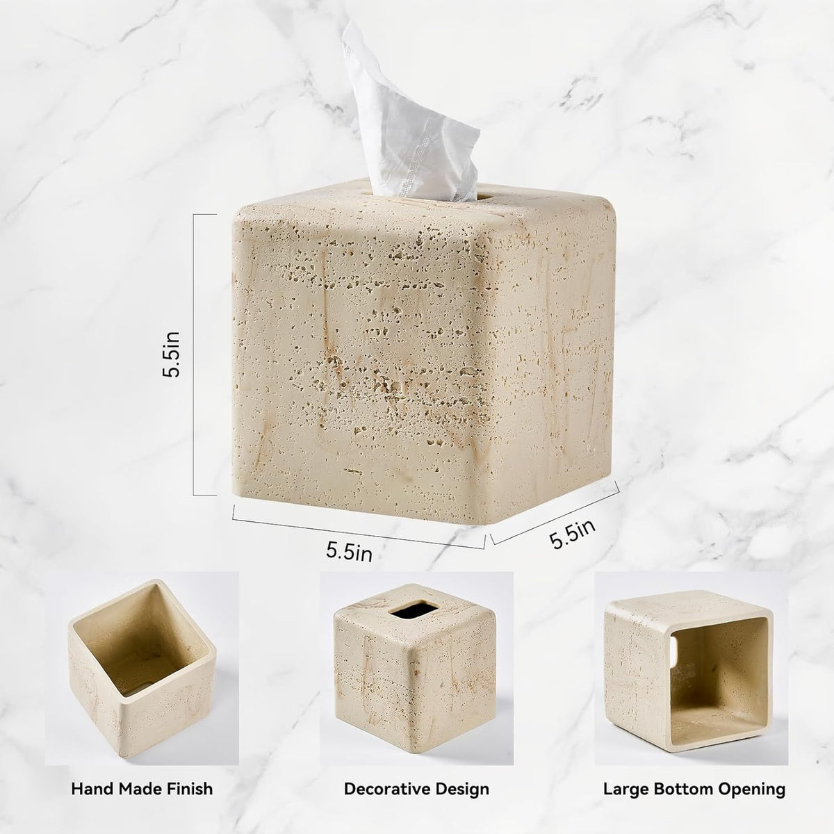 Natural Travertine Textures Tissue Box Cover Square for Home Decor,Resin Heavy Tissue Box Holder