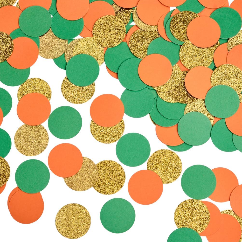 Gold Orange and Green Confetti Table Decoration for Baby Shower Jungle Tropical Summer Birthday