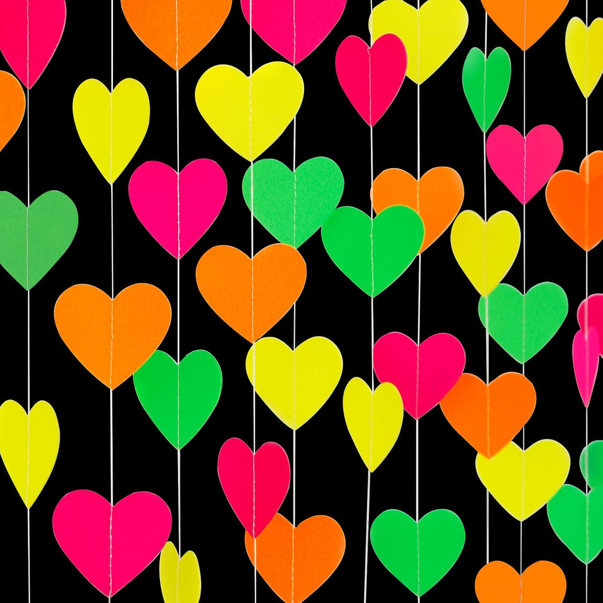 UV Neon Party Decorations Heart-Garland - 52ft Glow in The Dark Supplies,80s Hanging Streamers