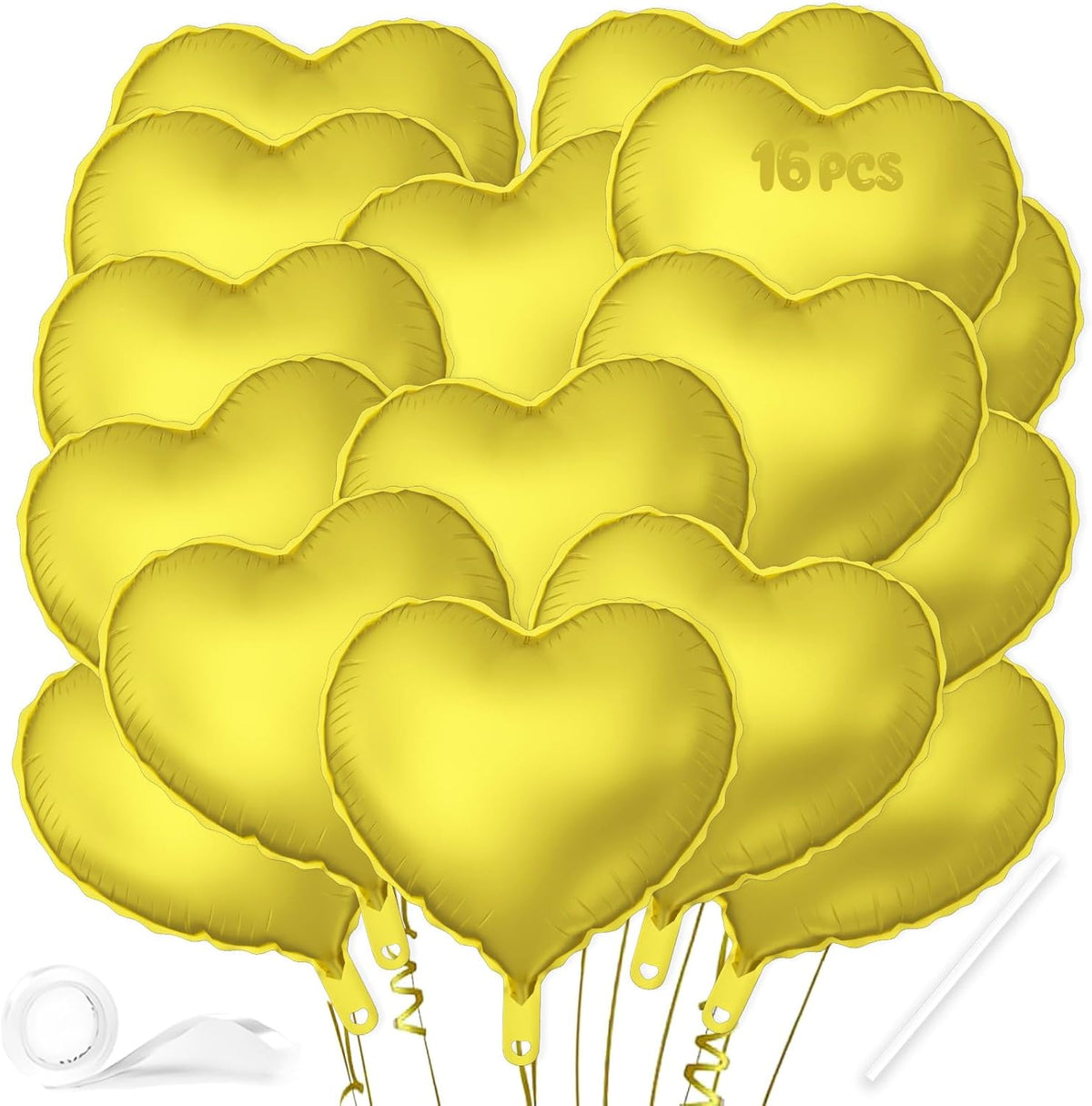 16 Pcs Heart Balloons, 18 Inch Gold Love Heart Shaped Foil Balloons for Wedding Anniversary