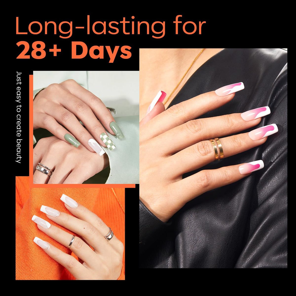 modelones Medium Square Nail Tips, Pre-shaped Soft Gel Tips Fake Nails False Acrylic Clear Full