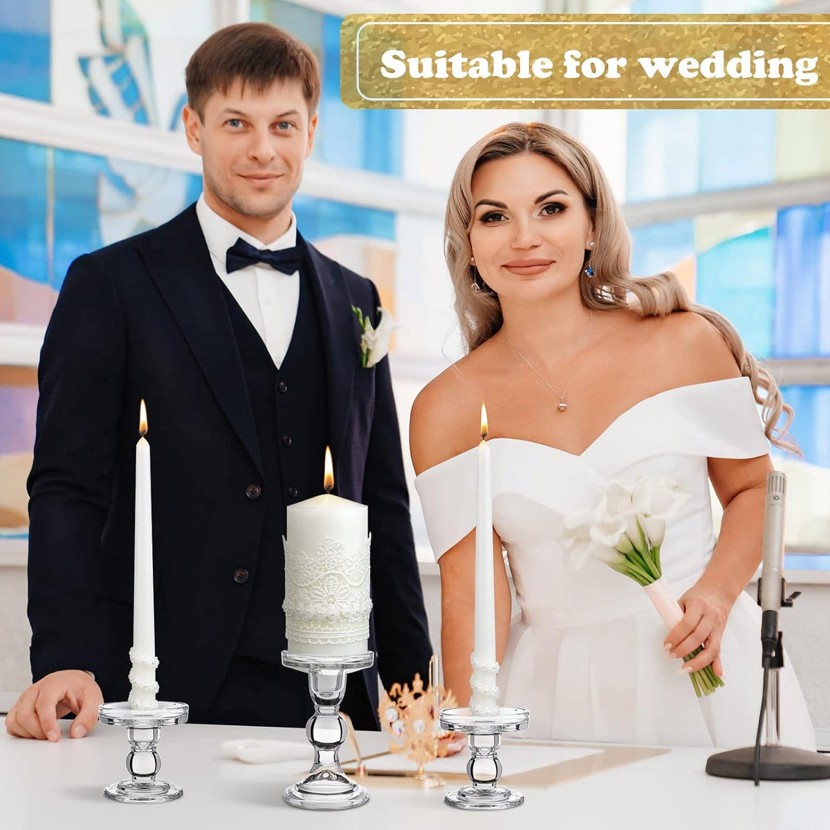 Irenare Unity Candles with Holder for Wedding Ceremony Wedding Decortions Accessories Glass Candle