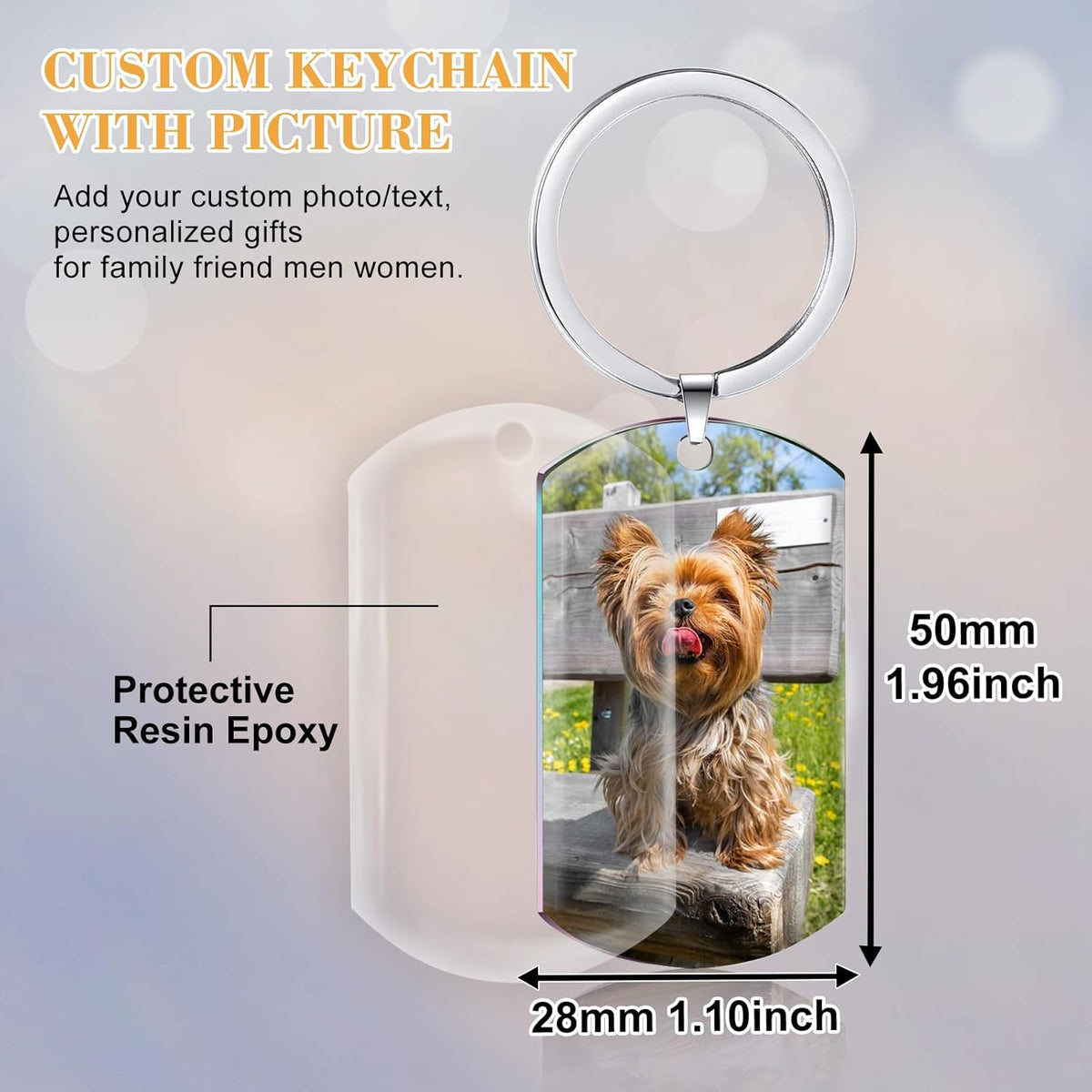 Funnylife Personalized Dog Memorial Photo Keychain Stainless Steel Custom Pet Memory Keychain Loss