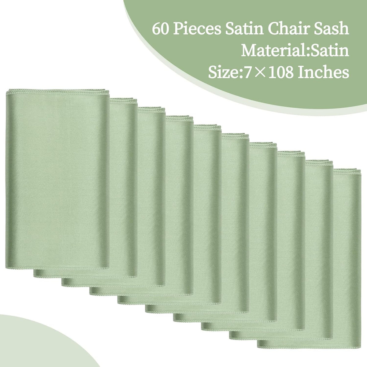 fani 60 PCS Sage Green Satin Chair Sashes Bows Universal Chair Cover for Wedding Reception