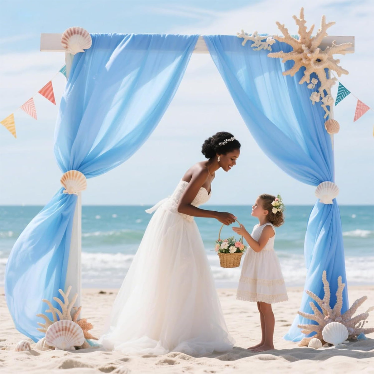 VOK Blue Wedding Arch Draping Fabric Chiffon Fabric, 29in x 18Ft Sheer Chiffon Outdoor Curtain for