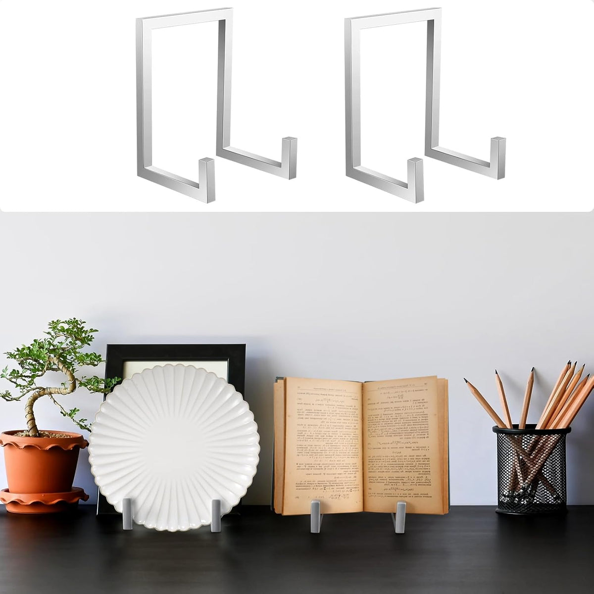 Sweetude 2 Pcs Large Plate Stands for Display Metal Frame Plate Holder Display Stand Decorative