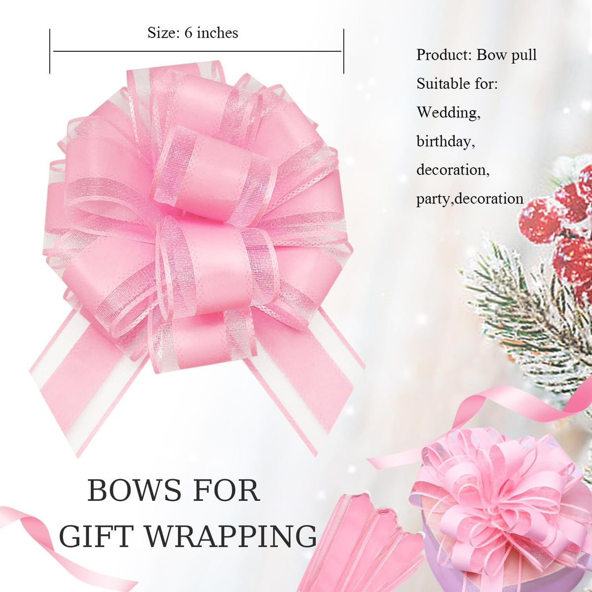 6 Pieces Large Pull Bows,6 inches,Bow for Gift Wrapping,Pull Bows for Party Birthday Gift Wedding