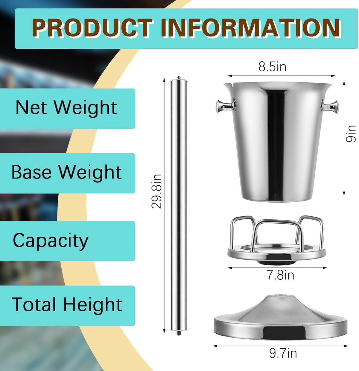 Lallisa 2 Pieces Wine Ice Bucket with Stand Stainless Steel Standing Champagne Ice Bucket Cube