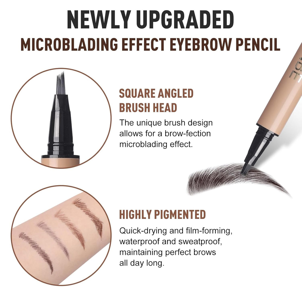 Microblading Brow-Fection Brow Eyebrow Pencil – Angled Brush Tip, Wild Natural Hair-Like Strokes