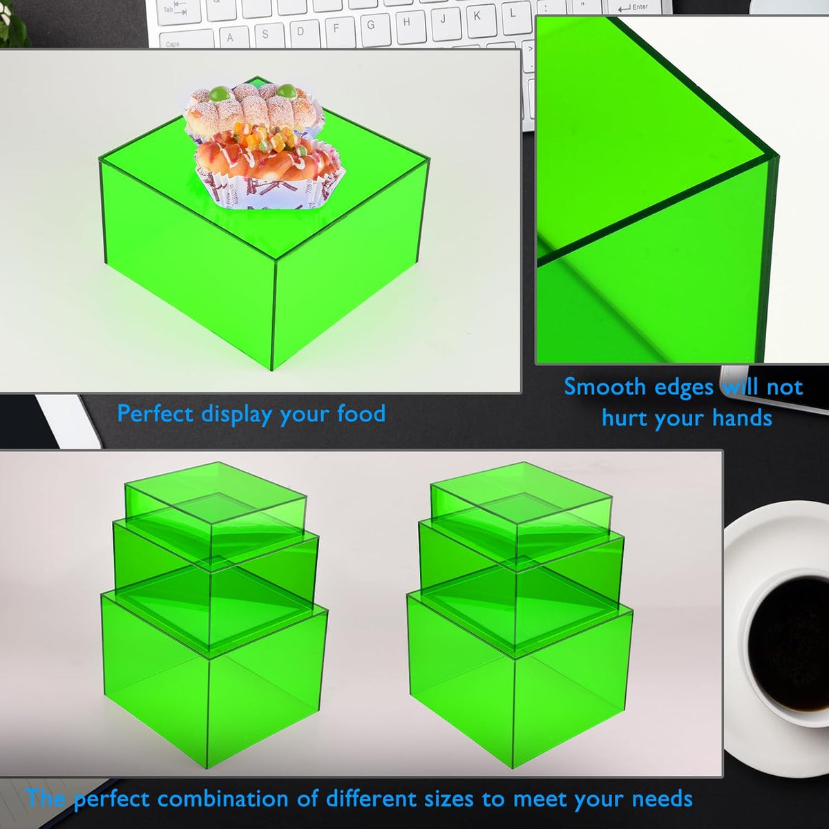 Green Buffet Risers 3 Pcs Acrylic Boxes Display Risers for Buffet Table Parties Weddings Catering &