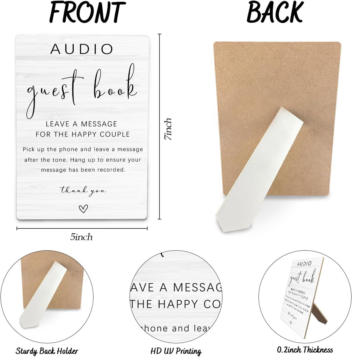 Audio Guest Book Sign - Audio Phone Guestbook Wooden Stand for Wedding 5x7inch, Wedding Table