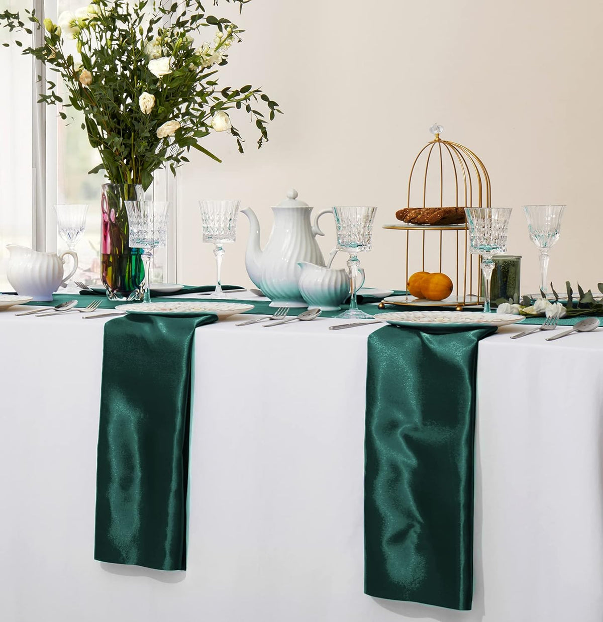 Horbaunal 16 Pack Forest Green Satin Napkins 17 x 17 Inch, Square Soft Table Dinner Napkins, Silky