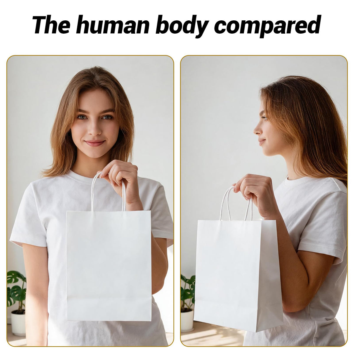 bagmad 100Pcs Pack 8x4.75x10 inch Medium White Kraft Paper Bags with Handles Bulk, Gift Bags, Craft