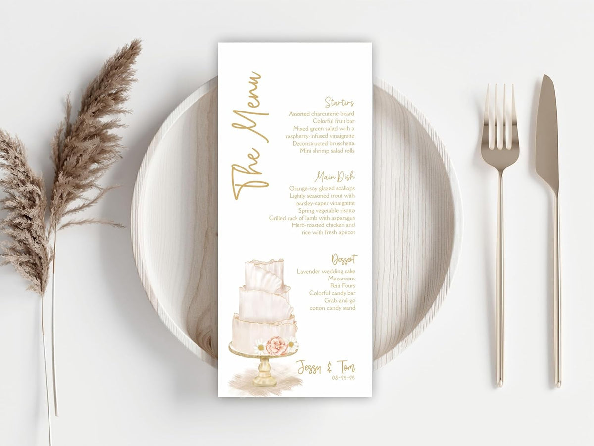 Personalized Printed Wedding Menu, Set of 25 Wedding Menu, Modern Wedding Menu, Simple Menu