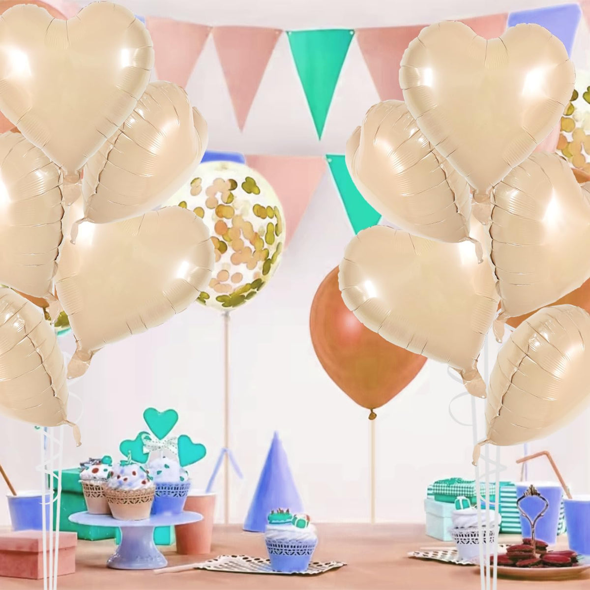 TONIFUL 30Pcs 18 Inch Light Brown Heart Balloons Heart Shape Foil Mylar Balloons Decoration for