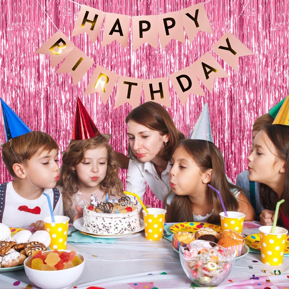 5 Pack Pink Tinsel Curtain Party Backdrop Foil Fringe Birthday Photo Booth Streamer Backdrop Theme