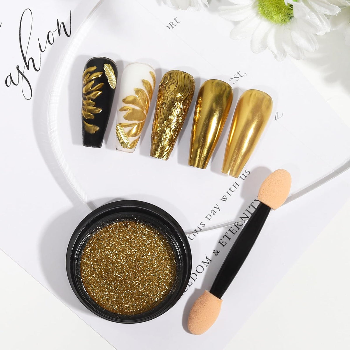 Artdone Chrome Nail Powder, Gold Iridescent Aurora Powder Metallic Mirror Effect Pigment