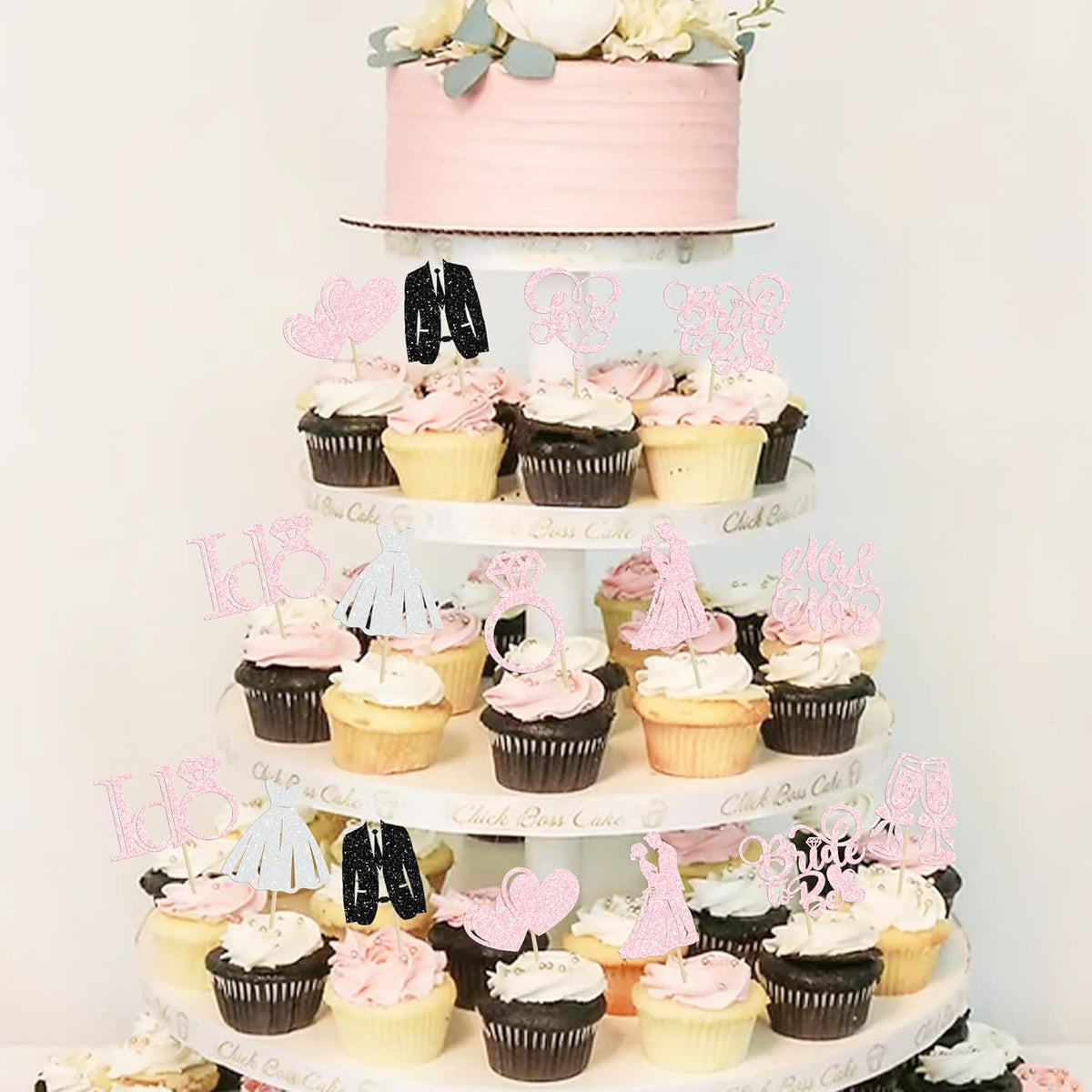 Gyufise 30Pcs Bride to Be Cupcake Toppers Glitter Diamond Ring I Do Love Cupcake Picks Miss to Mrs