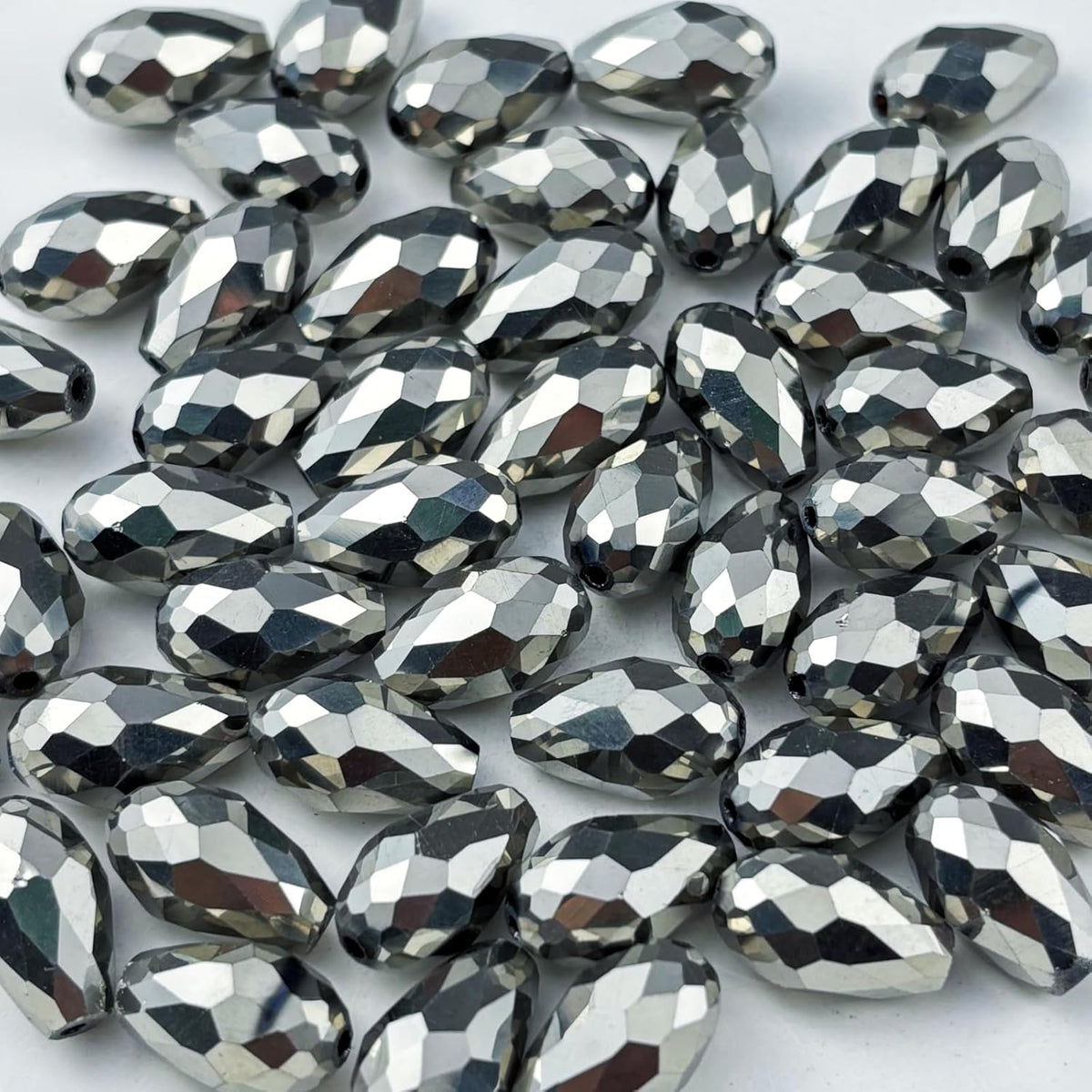 50pcs 10x15mm Teardrop Crystal Glass Beads for Jewelry Making, Faceted Vertical Hole Teardrop Glass