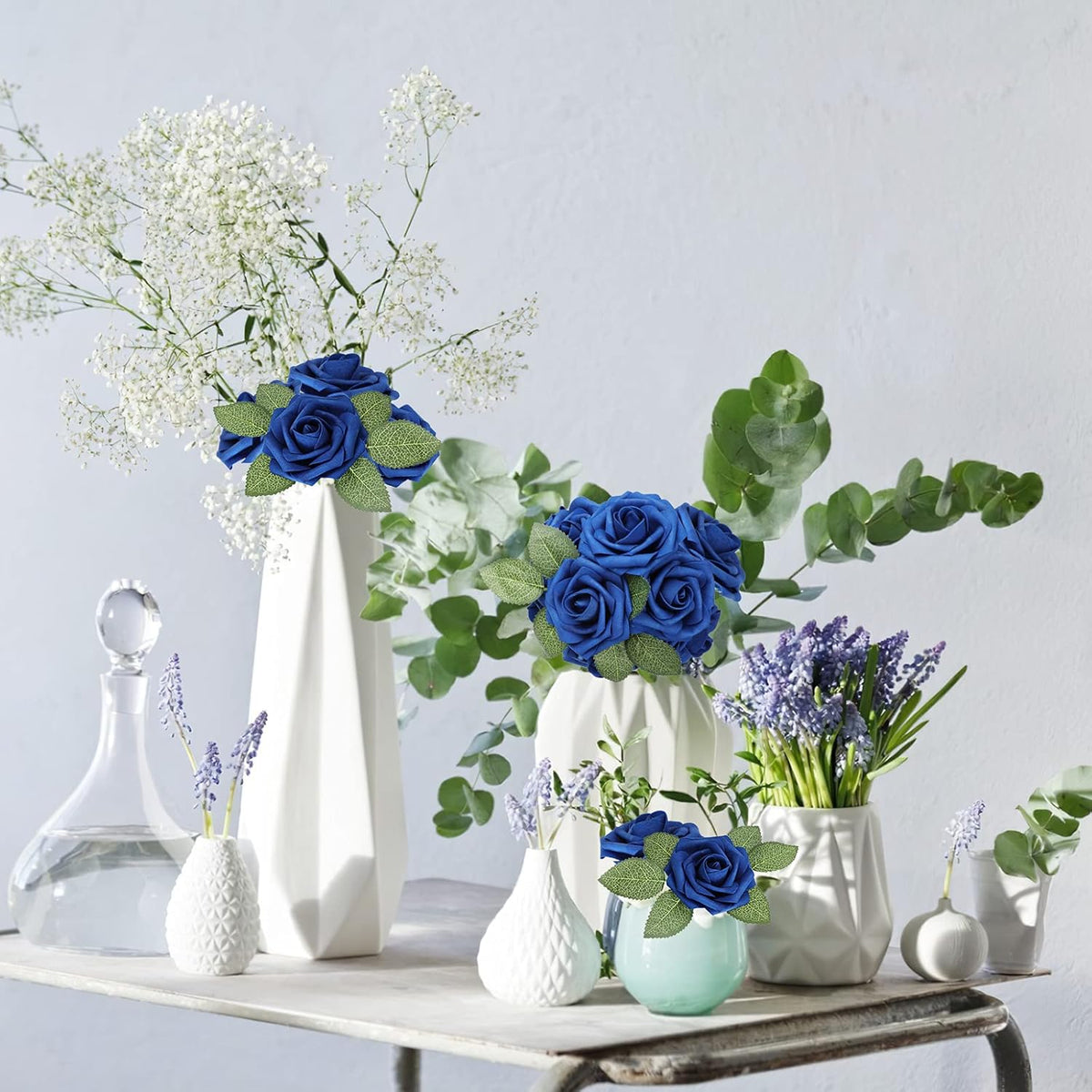 AmyHomie Artificial Flower Royal Blue Rose 25pcs Real Looking Fake Roses w/Stem for DIY Wedding