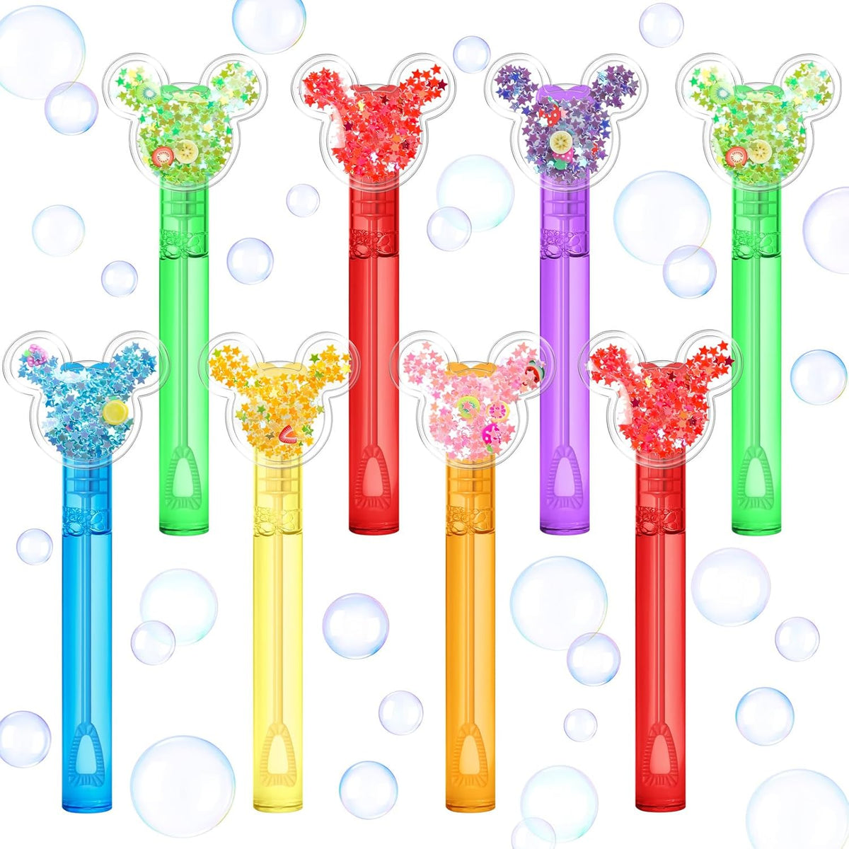 AFZMON 24 Glitter Mouse Ear Bubble Wands for Kids, Mouse Party Favors Mini Bubbles Birthday Gift