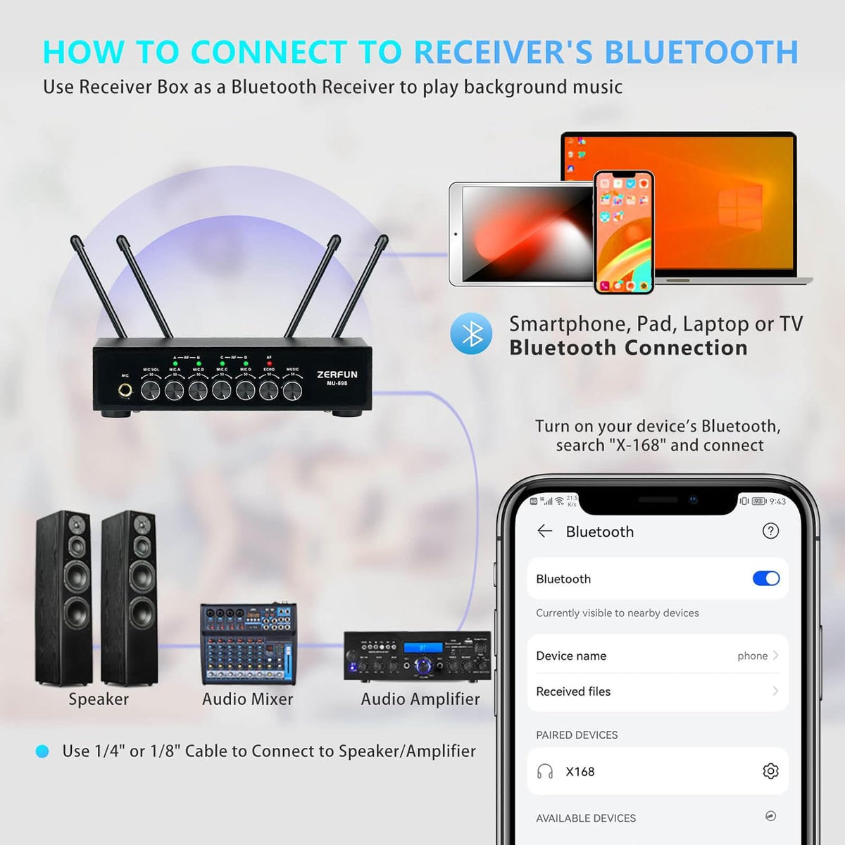 4 Channel Rechargeable Wireless Microphone System, Pro UHF Metal Handheld Wireless Microphones