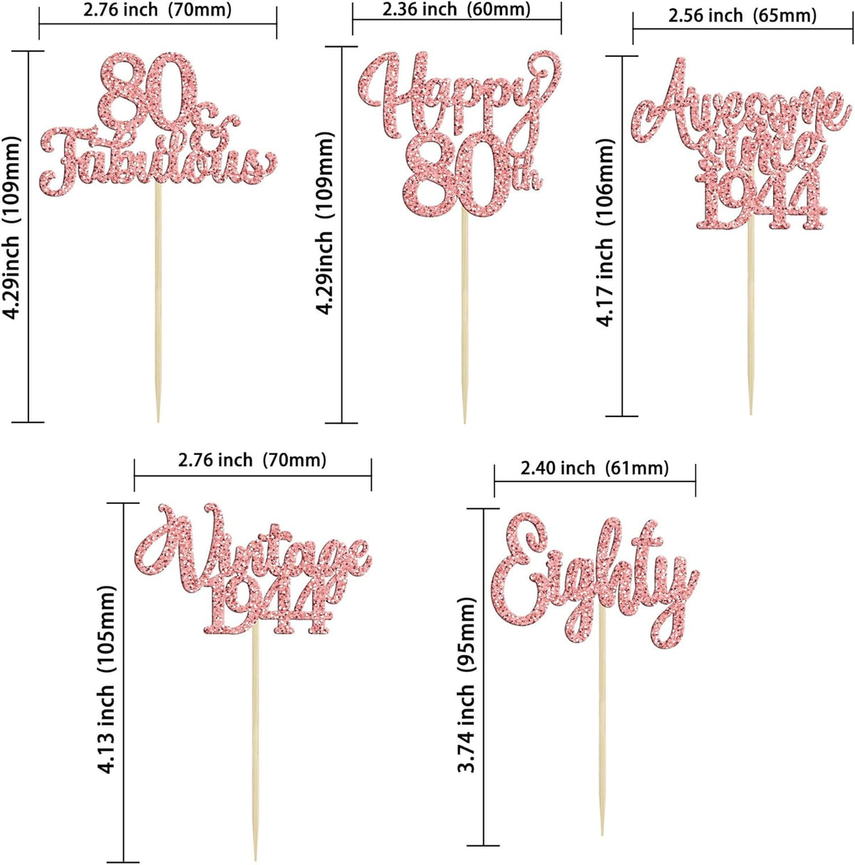 30Pcs Vintage 1944 Cupcake Toppers Glitter Eighty 80 Fabulous Happy 80th Birthday Cupcake Picks