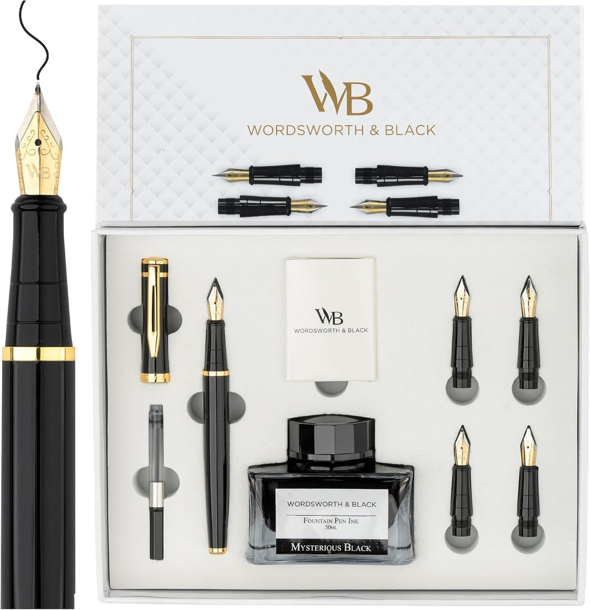 Wordsworth & Black Fountain Pen Gift Set, Includes Bottle, 6 Cartridges, Refill Converter, 4